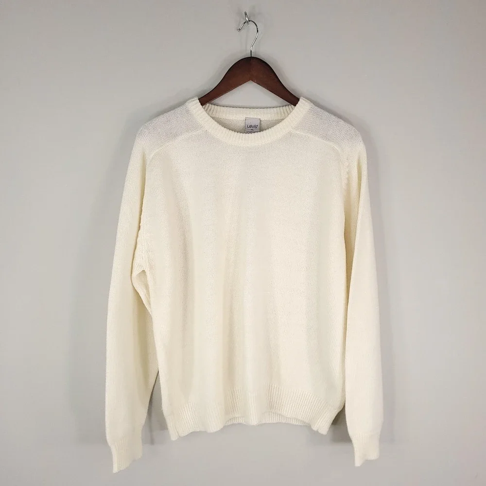 Levi's Sweater Mens Extra Large Beige Crewneck Knit Wool Pullover Vintage